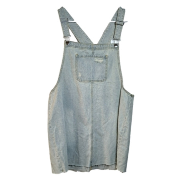 WILD Fable Pinafore Light Wash Distressed Denim Overalls Mini Dress Size XL - Picture 1 of 11